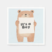 クマの看板かわいい青い赤ちゃんシャワー スタンダードカクテルナプキン (正面)