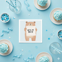 クマの看板かわいい青い赤ちゃんシャワー スタンダードカクテルナプキン