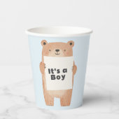 クマの看板かわいい青い赤ちゃんシャワー 紙コップ (正面)