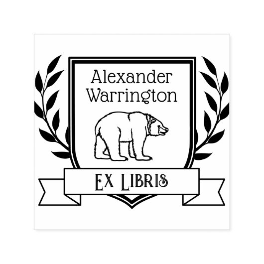 クマの紋章 リボン 本の所有者印 本の名前 セルフインキングスタンプ (デザイン)