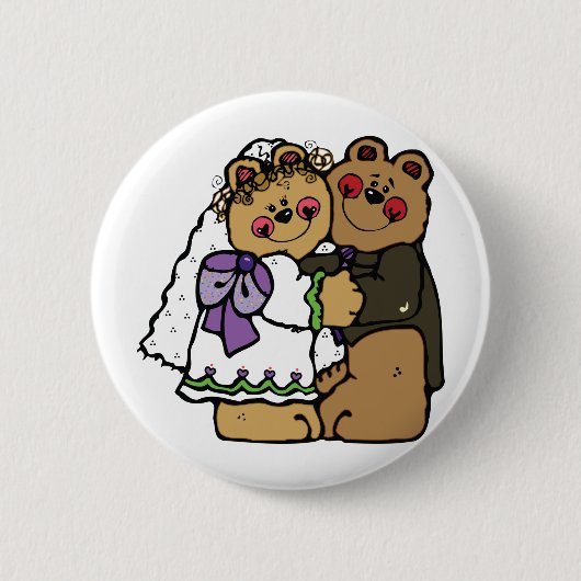 クマの花嫁とクマの花婿 缶バッジ (正面)