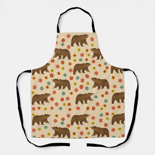 クマの花柄 エプロン (正面)