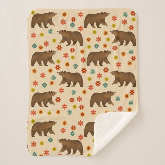 クマの花柄 シェルパブランケット (正面)
