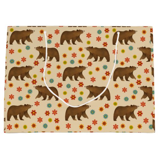 クマの花柄 ラージペーパーバッグ (正面)