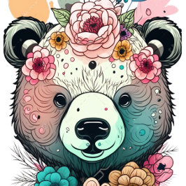 クマの花 プラスサイズTシャツ