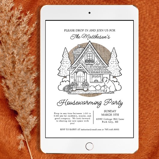 クマの落下を伴うかわいいホーム引っ越し祝いパーティーパーティー 招待状