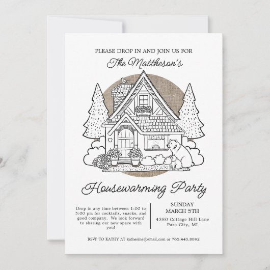 クマの落下を伴うかわいいホーム引っ越し祝いパーティーパーティー 招待状 (正面)