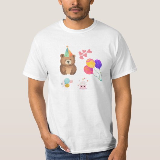 クマの誕生日お祝い Tシャツ (正面)
