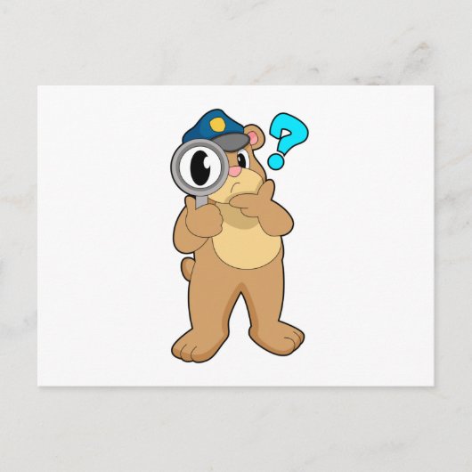 クマの警察官と拡大鏡 ポストカード (正面)