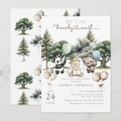 クマの赤ちゃんお待ち遠しい！森のくまさんベビーシャワー 招待状 (正面/裏面)