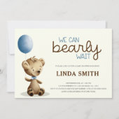 クマの赤ちゃんが待ち遠しいよ 男の子のベビーシャワー 招待状 (正面)