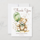 クマの赤ちゃんが待ち遠しい テディグリーン ベイビーシャワー 感謝カード 招待状 (正面)