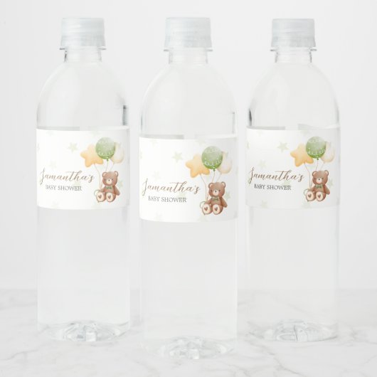クマの赤ちゃんが楽しみで待ち遠しい風船のベイビーシャワー ペットボトルラベル (ボトル)