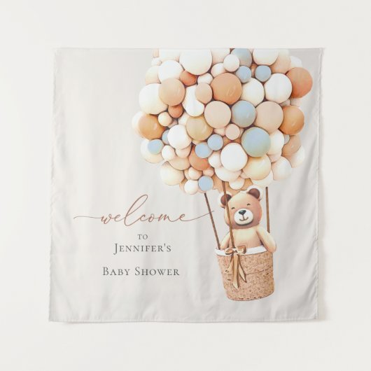 クマの赤ちゃんが楽しみに待っています!ベイビーシャワータペストリー タペストリー (正面)
