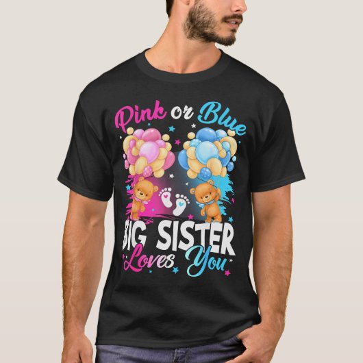 クマの赤ちゃんは赤?青?お姉ちゃんが大好きなベイビーの性別発表 Tシャツ (正面)