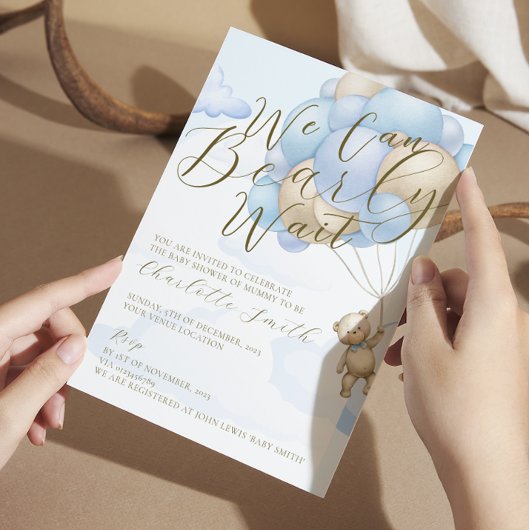 クマの赤ちゃんを待ち遠しくて仕方ない クマの男の子 ベビーシャワー 招待状