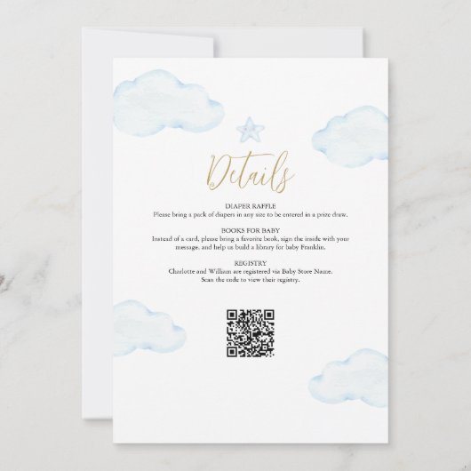 クマの赤ちゃんを待ち遠しくて仕方ない 青い男の子のベビーシャワー 招待状 (裏面)