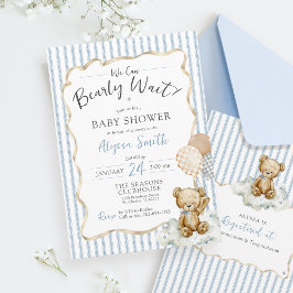 クマの赤ちゃんを待ち遠しく思える ウォーターカラー クマの男の子 ベイビーシャワー 招待状