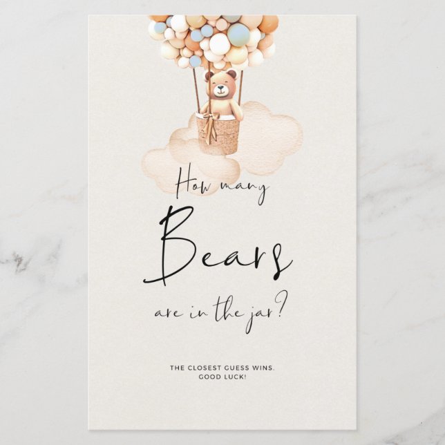 クマの赤ちゃんシャワーのゲーム – 瓶の中にクマの数は？ (正面)