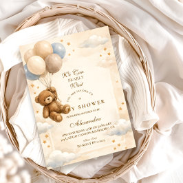 クマの赤ちゃん待ちきれない テディベア風船 ベビーシャワー 招待状