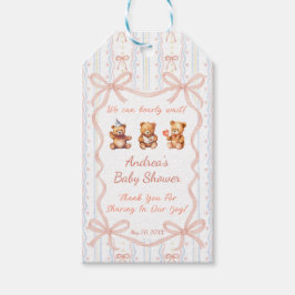 クマの赤ちゃん待ちきれない ピンクのレースリボン ベビーシャワー ギフトタグ