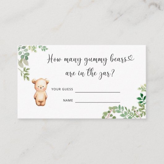 クマの赤ん坊シャワーは何人のグミベアを推測 エンクロージャーカード (正面)