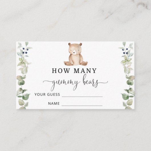 クマの赤ん坊シャワーは何人のグミベアを推測 エンクロージャーカード (正面)