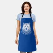 クマの頭、野生で自由な、手で描かれたイラストレーション エプロン (着用した状態)