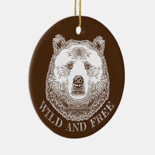 クマの頭、野生で自由な、手で描かれたイラストレーション セラミックオーナメント (右)