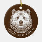 クマの頭、野生で自由な、手で描かれたイラストレーション セラミックオーナメント (正面)