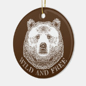 クマの頭、野生で自由な、手で描かれたイラストレーション セラミックオーナメント (左)