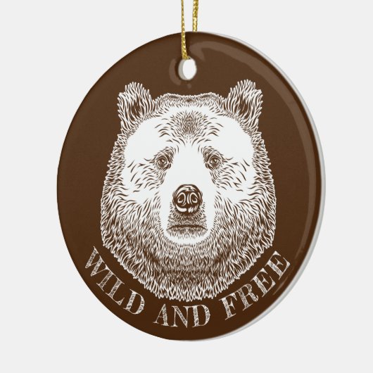 クマの頭、野生で自由な、手で描かれたイラストレーション セラミックオーナメント (左)