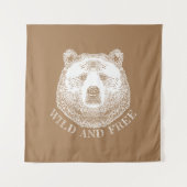 クマの頭、野生で自由な、手で描かれたイラストレーション タペストリー (正面)