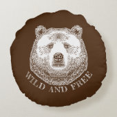クマの頭、野生で自由な、手で描かれたイラストレーション ラウンドクッション (裏面)