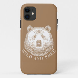 クマの頭、野生で自由な、手で描かれたイラストレーション iPhone 11 ケース