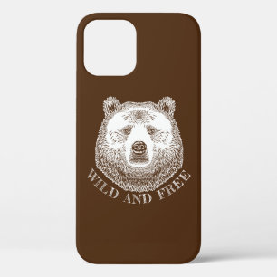クマの頭、野生で自由な、手で描かれたイラストレーション iPhone 12ケース