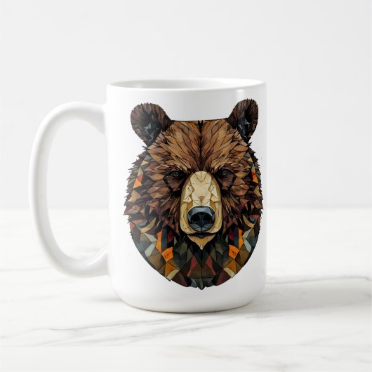 クマの顔のポリゴナルアート コーヒーマグカップ (左)