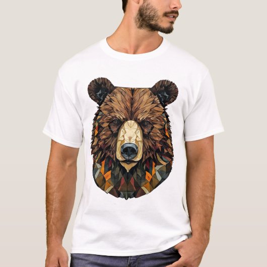 クマの顔のポリゴナルアート Tシャツ (正面)