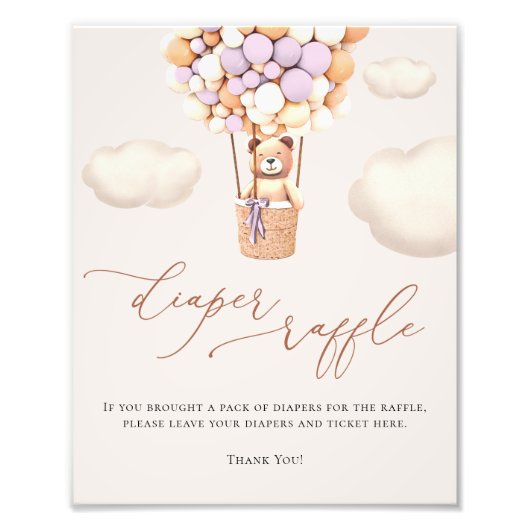 クマの風船おむつラッフルサイン フォトプリント            (正面)