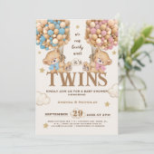 クマの風船が双子の赤ちゃんシャワーを待つ 招待状 (スタンド正面)