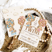 クマの風船が双子の赤ちゃんシャワーを待つ 招待状