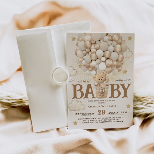 クマの風船が待つかわいいBoho赤ちゃんシャワー 招待状