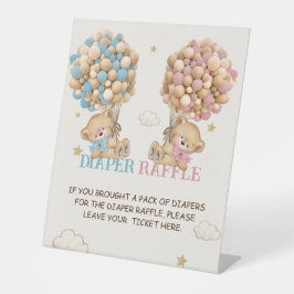 クマの風船が待つビーズおむつラッフル 台座サイン