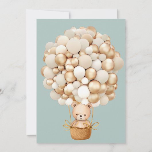 クマの風船が早くセージ緑の赤ちゃんシャワー待つ 招待状 (裏面)