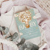 クマの風船が早くセージ緑の赤ちゃんシャワー待つ 招待状