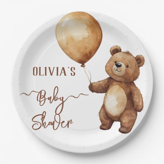 クマの風船の雲が赤ちゃんのシャワーを待つbearly ペーパープレート (正面)