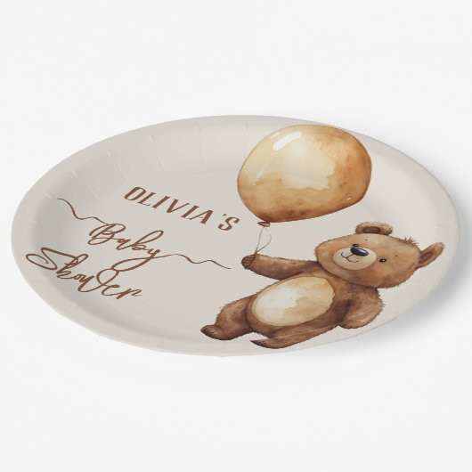 クマの風船の雲が赤ちゃんのシャワーを待つbearly ペーパープレート (アングル)