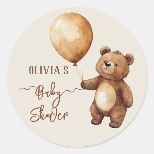 クマの風船の雲が赤ちゃんのシャワーを待つbearly ラウンドシール (正面)