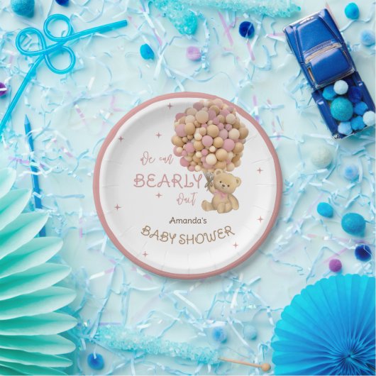 クマの風船は明らかに待つピンクの赤ちゃん女の子シャワー ペーパープレート (パーティー)