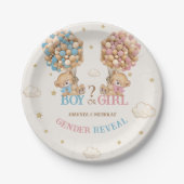 クマの風船ピンクブルーボーホジェンダーの表示 ペーパープレート (正面)